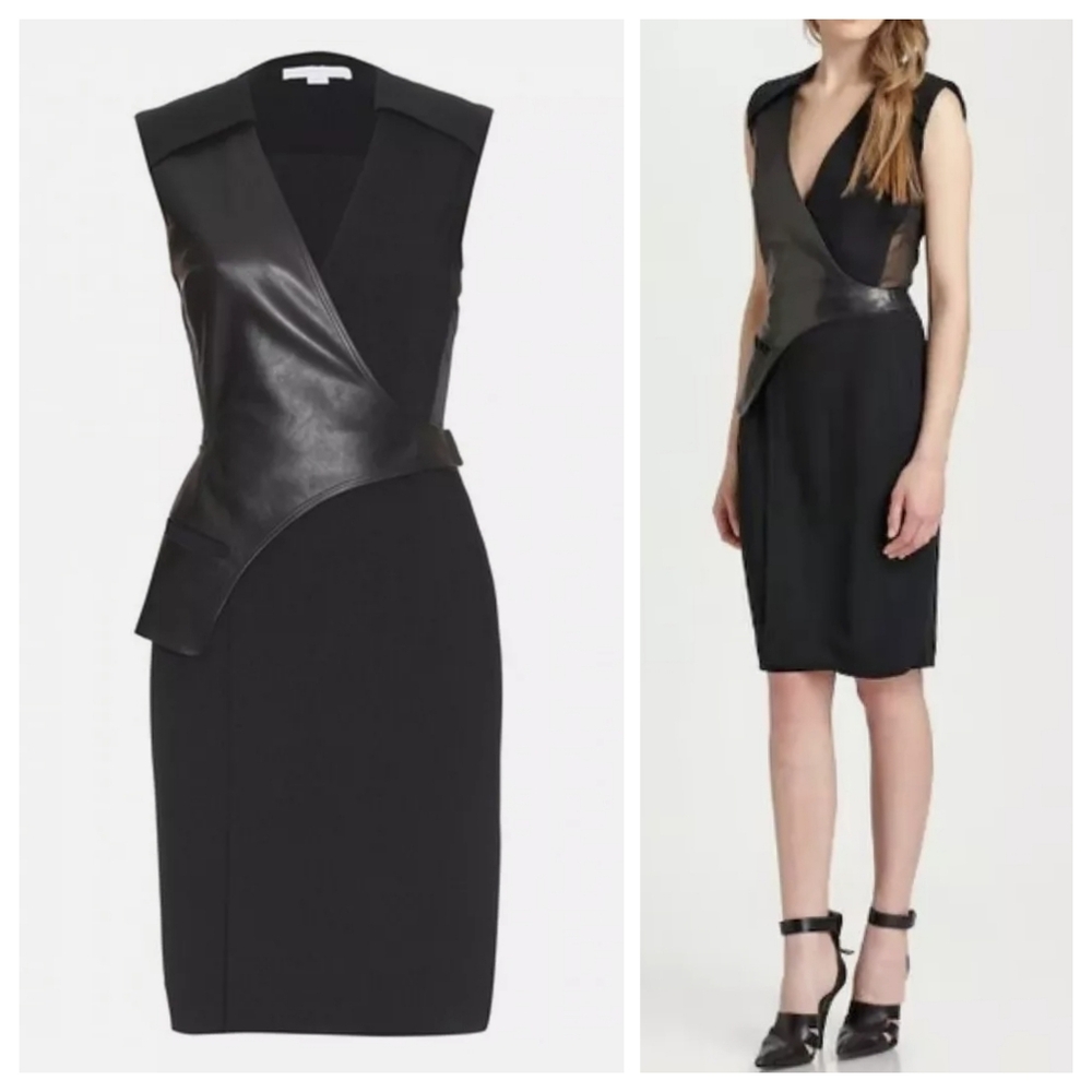 ALEXANDER WANG Leather & stretch-crepe Mesh Cut Outs wrap dress